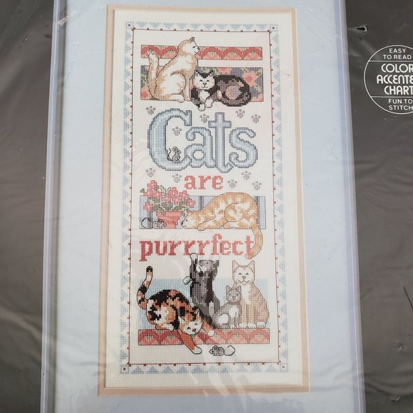 Dimensions Counted Cross Stitch Kit CATS ARE PURRRFECT 8" x 16"  Barbara Mock - Picture 1 of 4